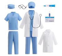Lito Angels Deguisement de Docteur Enfant avec Blouse Tenue Chirurgien Calot Masque et Accessoires Médicaux pour Garcons Filles Journée des Métiers Jeu de Rôle Halloween Cosplay Âge 8-9 Ans 134 Bleu