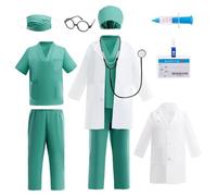 Lito Angels Deguisement de Docteur Enfant avec Blouse Tenue Chirurgien Calot Masque et Accessoires Médicaux pour Garcons Filles Journée des Métiers Jeu de Rôle Halloween Cosplay Âge 4-5 Ans 110 Vert