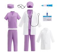 Lito Angels Deguisement de Docteur Enfant avec Blouse Tenue Chirurgien Calot Masque et Accessoires Médicaux pour Garcons Filles Journée des Métiers Jeu de Rôle Halloween Cosplay Âge 5-6 Ans 116 Violet