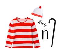 Lito Angels Deguisement Ensemble Vêtements Ou est Charlie avec Canne, Chapeau et Lunettes pour Enfant Garçons Fille Taille 9-10 Ans (étiquette en Tissu 140)