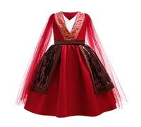 Lito Angels Deguisement Fille Princesse Guerriere Mulan Robe Longue Rouge Costume pour Carnaval Halloween Fete Anniversaire Journee du Livre Age 4-5 Ans Taille 110 Enfant
