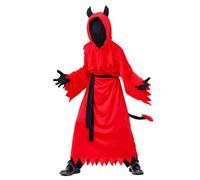 Lito Angels Deguisement Halloween Costume Robe de Diable Rouge avec Masque, Cornes et Queue Demon Enfant Garcon Taille 12-14 ans, XL