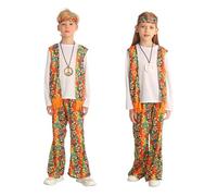 Lito Angels Deguisement Hippie Annees 70 pour Enfant avec Collier de Paix Bandeau et Pantalon Evase pour Carnaval Halloween Fete Scolaire Taille 134, 8-9 ans