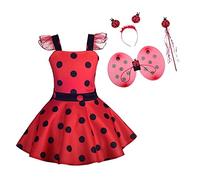 Lito Angels Deguisement Ladybug Coccinelle avec Ailes et Accessoires Enfant Fille, Robe Rouge à Pois Anniversaire Fete Carnaval, Taille 10-12 ans (étiquette en tissu 160)