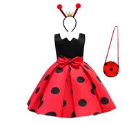 Lito Angels Deguisement Ladybug Coccinelle Enfant Fille, Robe à Pois Rouge et Noir avec Serre-tête et Sac Taille 5-6 Ans