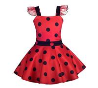 Lito Angels Deguisement Ladybug Coccinelle Enfant Fille, Robe Rouge à Pois Anniversaire Fete Carnaval, Taille 8-9 ans (étiquette en tissu 150)