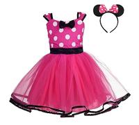 Lito Angels Deguisement Princesse Bebe Fille 6-9 mois - Robe Anniversaire Halloween Carnaval Fete avec Serre-tête Oreilles Offerte - Pois Rose Fluo (étiquette 80)