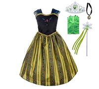 Lito Angels Deguisement Reine des Neiges Robe de Couronnement Princesse Anna avec Accessories Enfant Fille, Taille 5-6 ans, Vert