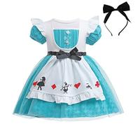 Lito Angels Deguisement Robe Alice au pays des merveilles avec Tablier Blanc et Cheveux Cerceau Enfant Fille Taille 5-6 ans, Turquoise