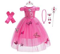 Lito Angels Deguisement Robe au Bois Dormant Princesse Aurore avec Accessories Enfant Fille, Anniversaire Fete Carnaval Halloween Costume, Taille 8-9 ans, Rose Chaud