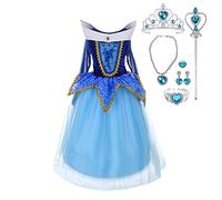 Lito Angels Deguisement Robe Bleu La Belle au Bois Dormant Princesse Aurore avec Accessories Enfant Fille, Costume Halloween Classique Fete Anniversaire, Taille 6-7 ans