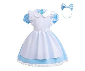 Lito Angels Deguisement Robe Costume Alice au pays des merveilles avec Tablier Blanc et Bandeau pour Enfant Fille Taille 8-10 ans, Bleu (Numéro d'étiquette 140)