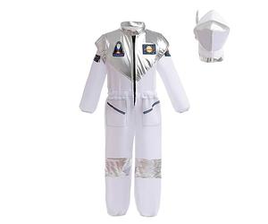 Lito Angels Deguisement Robe Costume de Astronaute Cosmonaute avec Casque pour Enfant Garçons et Filles Taille 6-8 ans, Blanc (étiquette en tissu 130)