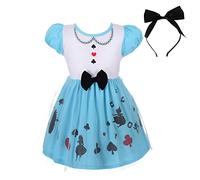 Lito Angels Deguisement Robe Costume Princesse Alice au pays des merveilles Bébé Filles avec Bandeau Cheveux Bowknot, Taille 5-6 ans, Bleu