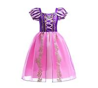 Lito Angels Deguisement Robe Costume Princesse Raiponce Enfant Fille, Anniversaire Noël Fete Halloween Carnaval, Taille 2 ans (étiquette en tissu 02), Manches Bouffants