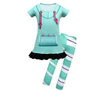 Lito Angels Deguisement Robe Costume Princesse Vanellope avec Collants Leggings pour Enfant Fille Taille 4-5 ans, Vert Menthe