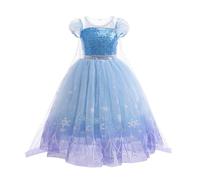Lito Angels Deguisement Robe Costume Reine des Neiges Princesse Elsa avec Cape pour Enfant Filles Taille 5-6 ans, Bleu