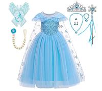 Lito Angels Déguisement Robe de Princesse Elsa Reine des Neiges avec Accessories pour Fille Enfant, Anniversaire Fete Carnaval Costume, Taille 3-4 ans, Bleu