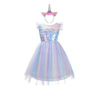 Lito Angels Deguisement Robe de Princesse Licorne Enfant Fille avec Serre-Tête, Taille 9-10 ans, Bleu Arc-en-ciel (étiquette en tissu 150)