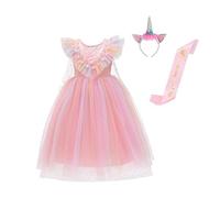 Lito Angels Deguisement Robe de Princesse Licorne pour Enfant Fille avec Cape et Serre-Tête Taille 12-18 mois, Rose Arc en ciel (étiquette en tissu 90)