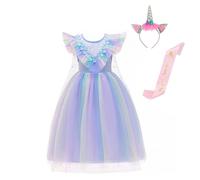 Lito Angels Deguisement Robe de Princesse Licorne pour Enfant Fille avec Cape et Serre-Tête Taille 4-5 ans, Bleu Arc en ciel (étiquette en tissu 120)