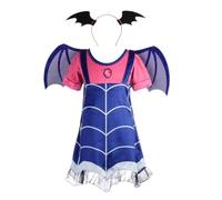 Lito Angels Deguisement Robe de Princesse pour Enfant Filles, Fete Anniversaire Carnaval Costume avec Ailes de Chauve-Souris et Serre-Tete, Taille 7-8 ans, Style B