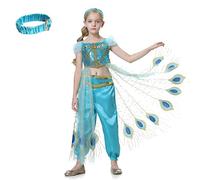 Lito Angels Deguisement Robe de Princesse pour Enfants Filles, Ensemble Haut avec Cape de Paon, Pantalon et Bandeau, Taille 6-7 ans, G