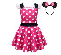 Lito Angels Deguisement Robe Mouse avec Oreilles de Souris Serre-tete pour Enfant Filles Taille 5-6 ans, A - Pois Rose Chaud