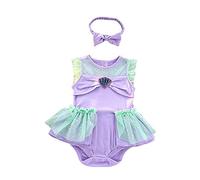 Lito Angels Deguisement Robe Princesse Ariel Sirène avec Bandeau pour Bebe Fille, Anniversaire Fete Carnaval Costume Barboteuse Body Ete, Taille 9-12 mois, A (étiquette en tissu 80)
