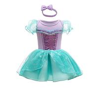 Lito Angels Deguisement Robe Princesse Ariel Sirène avec Bandeau pour Bebe Fille, Anniversaire Fete Carnaval Costume Barboteuse Body Ete, Taille 18-24 mois, B (étiquette en tissu 95)