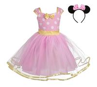Lito Angels Deguisement Robe Princesse Bebe Fille, Anniversaire Fete Halloween Carnaval, avec Oreilles de Souris Serre-tete, Taille 3-6 mois, Pois Rose (étiquette en tissu 70)