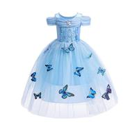 Lito Angels Deguisement Robe Princesse Cendrillon avec Papillon Enfant Fille, Anniversaire Fete Carnaval Costume, Taille 3 ans, Bleu
