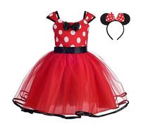 Lito Angels Deguisement Robe Princesse Enfant Fille, Anniversaire Fete Halloween Carnaval, avec Oreilles de Souris Serre-tete, Taille 6-7 ans, Pois Rouge (étiquette en tissu 150)
