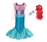 Lito Angels Deguisement Robe Sirene Princesse Ariel avec Perruque de Cheveux pour Enfant Fille Taille 3-4 ans, Violet Bleu (étiquette en tissu 100)