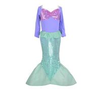 Lito Angels Deguisement Robe Sirène Princesse Ariel pour Enfant Fille, Anniversaire Fete Halloween Costume Carnaval, Taille 3-4 ans (étiquette en tissu 100)