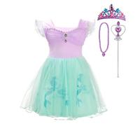 Lito Angels Deguisement Robe Tulle Petite Sirene Princesse Ariel avec Accessoires Enfant Fille, Anniversaire Fete Carnaval Vetement Ete, Taille 2-3 Ans (étiquette en tissu 110)