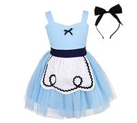 Lito Angels Deguisement Robe Tulle Princesse Alice au Pays des Merveilles avec Tablier Blanc et Bandeau Cheveux Bowknot, Enfant Filles Taille 2-3 Ans, Bleu