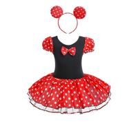 Lito Angels Deguisement Robe Tutu à Pois Enfant Fille, Anniversaire Fete Halloween Carnaval, avec Oreilles de Souris Serre-Tete, Taille 3-4 ans