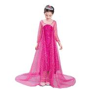Lito Angels Deguisement Robes à Paillettes Reine des Neiges Princesse Elsa avec Traine Enfant Filles, Anniversaire Fete Carnaval Costume, Taille 4-5 ans, Rose Chaud