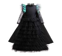 Lito Angels Deguisement Sorcière Elphaba pour Fille Robe de Bal Gothique Noire avec Cape et Dentelle Costume Halloween Carnaval Fete Déguisée - Taille 5-6 ans