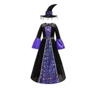 Lito Angels Deguisement Sorciere Fille Noir et Violet avec Chapeau, Robe de Sorciere Halloween Carnaval pour Enfant Taille 7-8 Ans