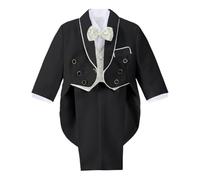 Lito Angels Ensemble 5 Pieces Costume de Smoking Noir pour Bebe Garcon, Mariage Ceremonie Fete, avec Gilet et Noeud Papillon Jacquard Or, Taille 12-18 Mois