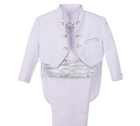 Lito Angels Ensemble 5 Pieces Smoking Blanc pour Bebe Garcon, Costume de Mariage Ceremonie Bapteme avec Cummerbund et Noeud Papillon Jacquard Argent, Taille 18-24 Mois (étiquette en Tissu 03)