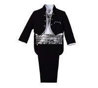Lito Angels Ensemble 5 Pieces Smoking Noir pour Bebe Garcon, Costume de Mariage Ceremonie avec Cummerbund et Noeud Papillon Jacquard Argent, Taille 9-12 Mois (étiquette en Tissu 01)