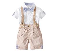 Lito Angels Ensemble Costume de Gentleman 4 Pièces avec Bretelle, Nœud Papillon, Chemise et Short pour Bebe Garçon Taille 18-24 Mois, Kaki