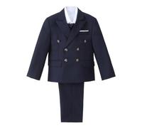 Lito Angels Ensemble de 5 Pièces Costume Smoking Bleu Marine avec Blazer et Gilet pour Enfant Garçon Taille 4-5 Ans