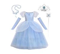Lito Angels Fille Robe Princesse Bleue avec Gants et Accessoires, 8-9 ans