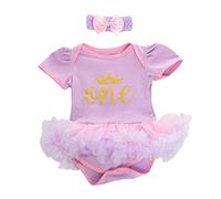 Lito Angels Mon Premier Anniversaire Robe Bébé Fille, Body Barboteuse Tutu à Manche Courte avec Bandeau, Taille 9-12 mois, Violet, C