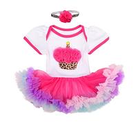 Lito Angels Mon Premier Anniversaire Robe Bébé Fille, Body Barboteuse Tutu à Manche Courte avec Bandeau Fleuri, Taille 6-9 mois, Rose Vif, A