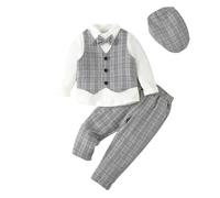Lito Angels Plaid Gilet Costume Enfant Garcon Vetements de Mariage Ceremonie Gentleman avec Chapeau Taille 5-6 Ans, Gris